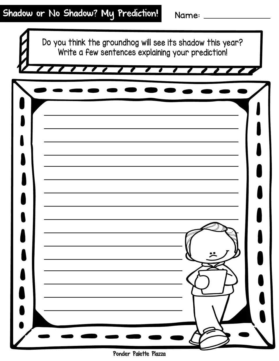 Groundhog Day prediction writing: students write a few sentences on whether the groundhog will see its shadow this year