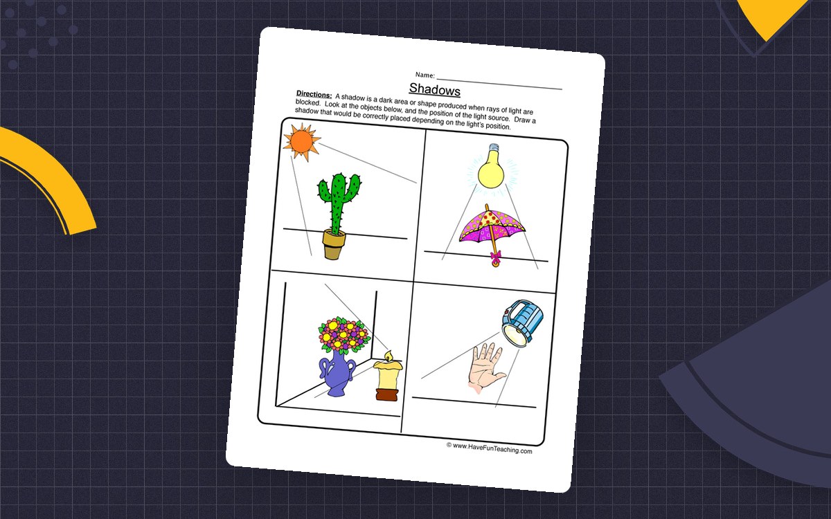 Shadows Drawing Worksheet preview: Brief definition of a shadow