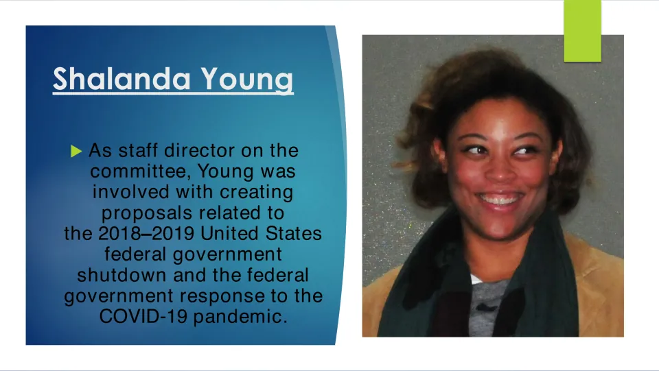 Career slide on Young’s proposals related to the 2018–2019 federal shutdown and government COVID-19 response