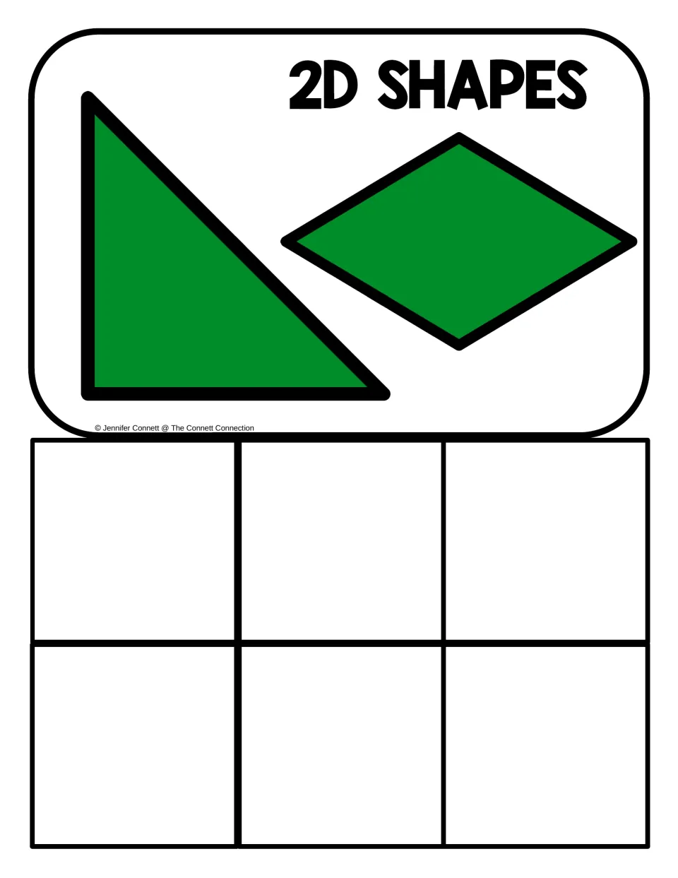 2D shapes sorting mat: students place six flat shape or object cards under the triangle and rhombus header