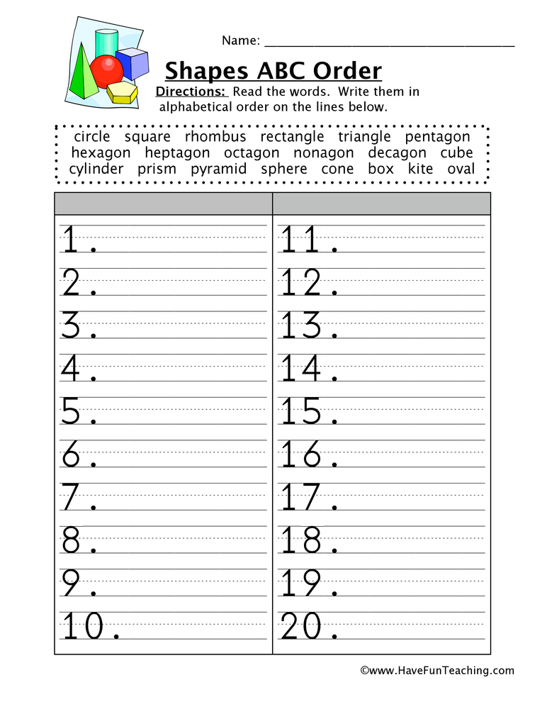 Shapes ABC Order Worksheet teaching resource preview