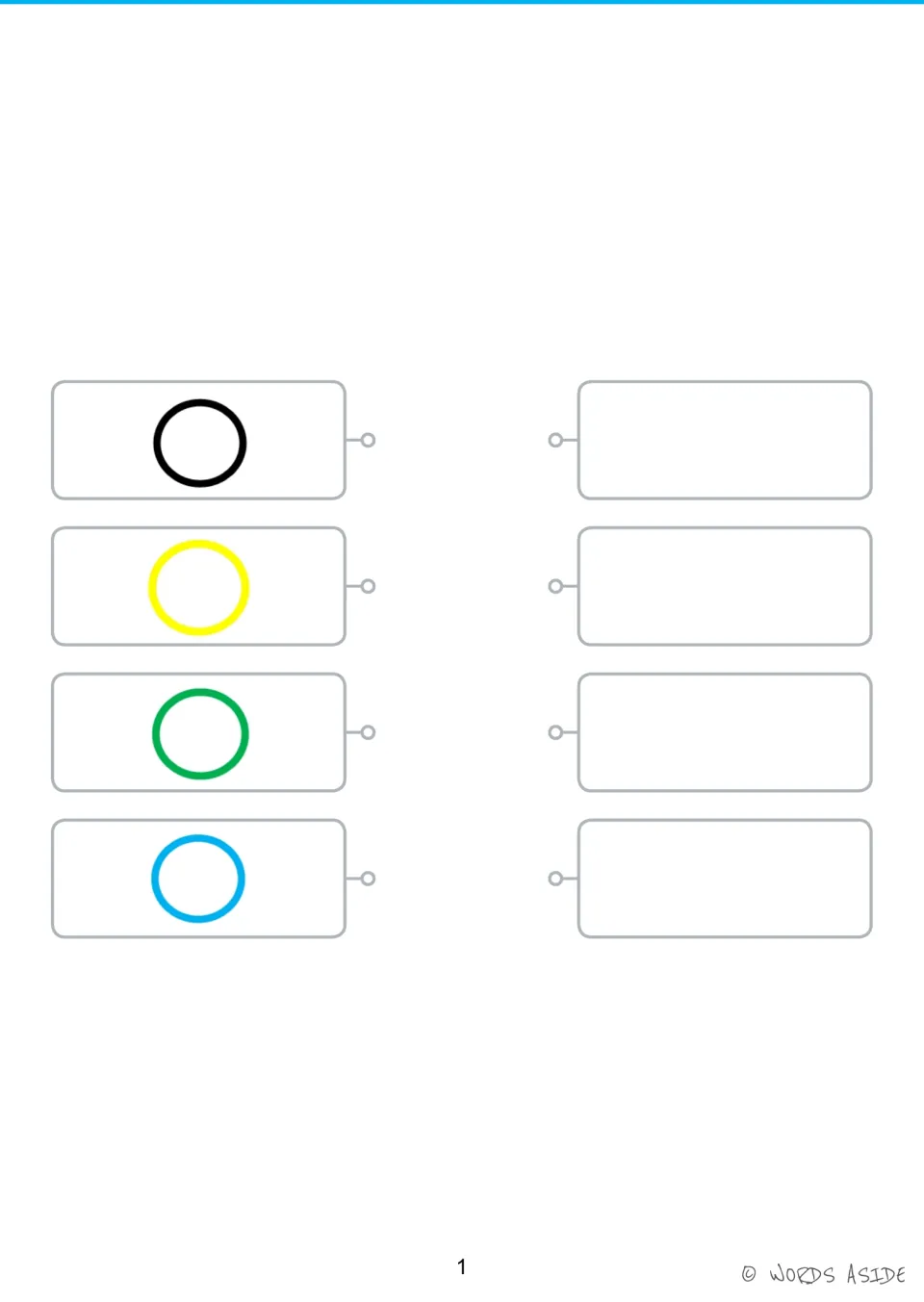 Circle reproduction activity featuring four outlined circle models in black, yellow, green, and blue.