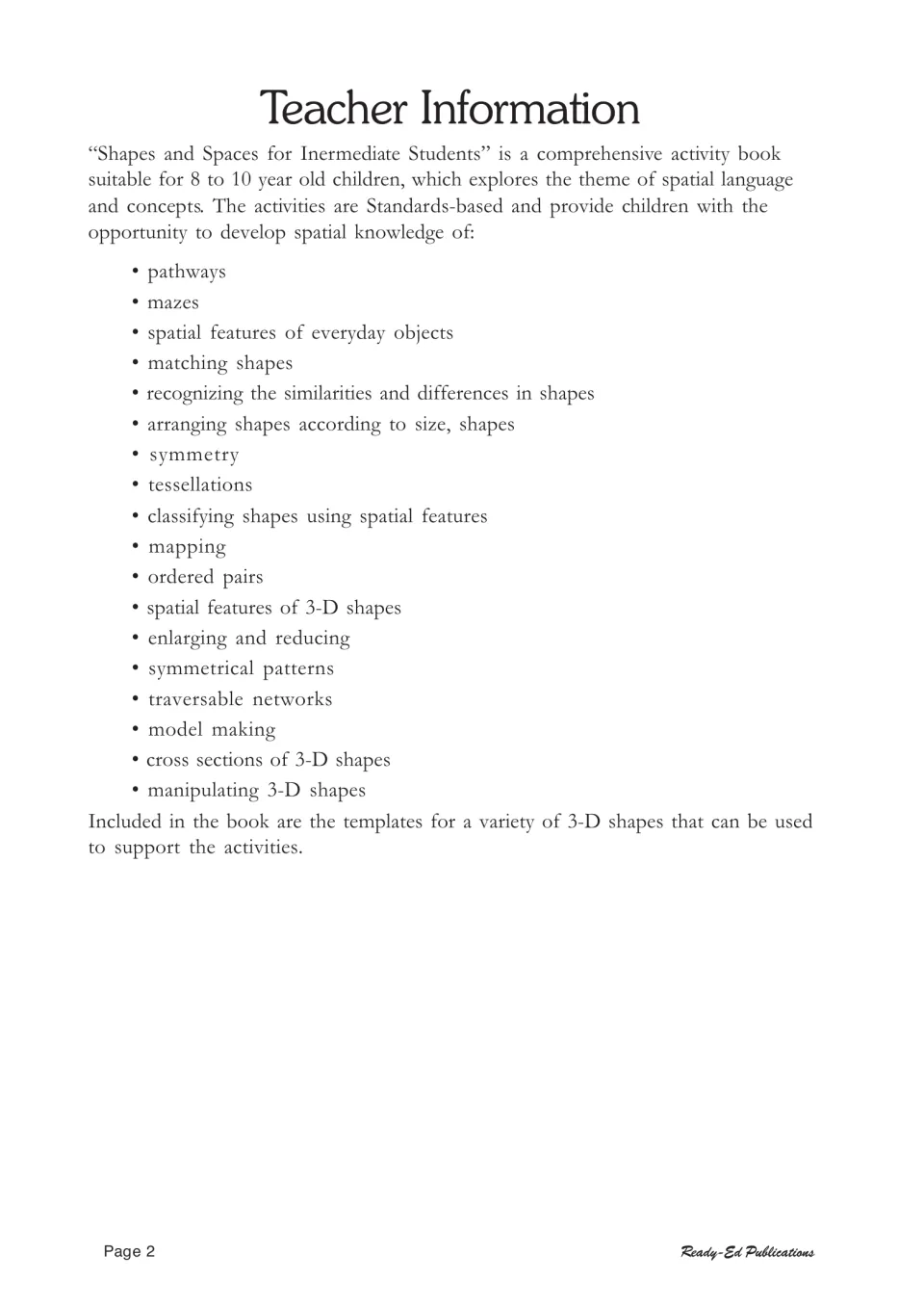 Teacher information listing skills covered: pathways, mazes, symmetry, tessellations, mapping and 14 more