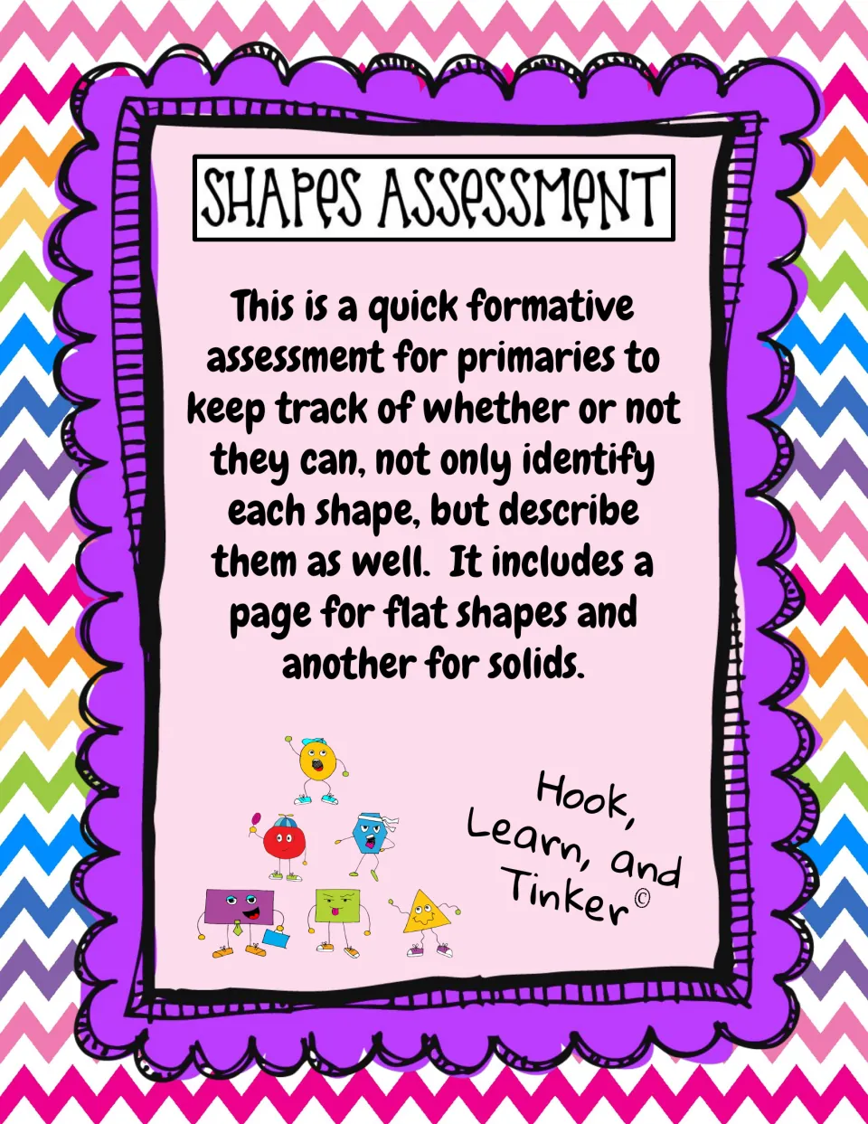 Shapes Assessment cover: a quick formative check of identifying and describing shapes, with a flat shapes and a solids page