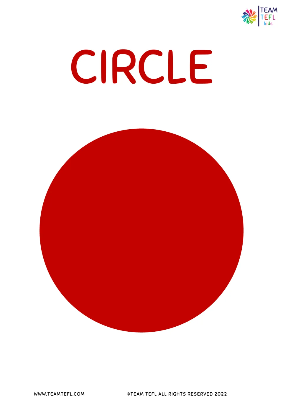 Circle display for the eight-shape ESL lesson set, showing a red circle labeled CIRCLE for classroom use.