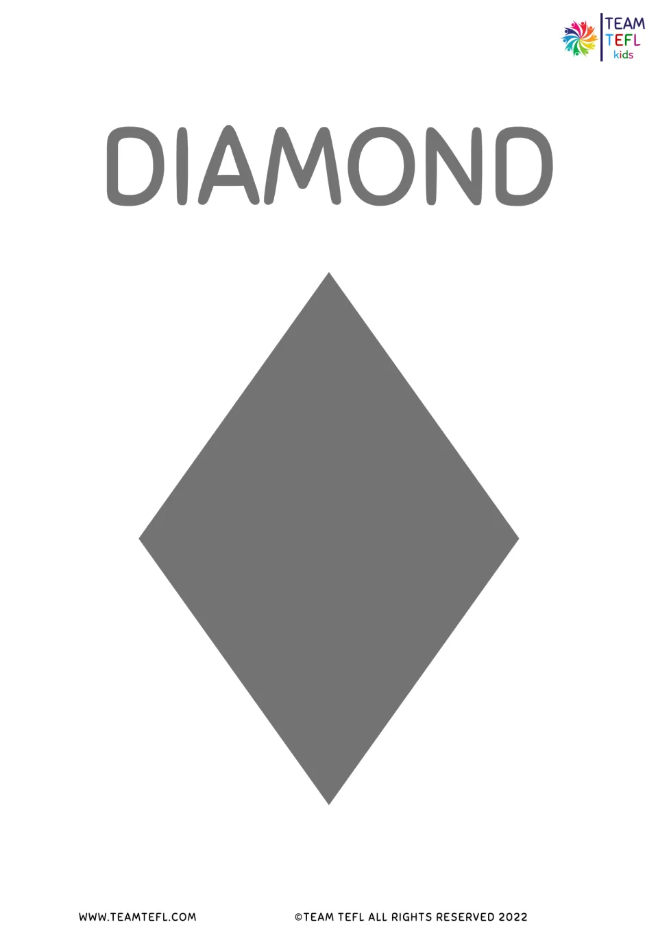 Diamond display for the eight-shape ESL lesson set, showing a gray diamond labeled DIAMOND for classroom use.