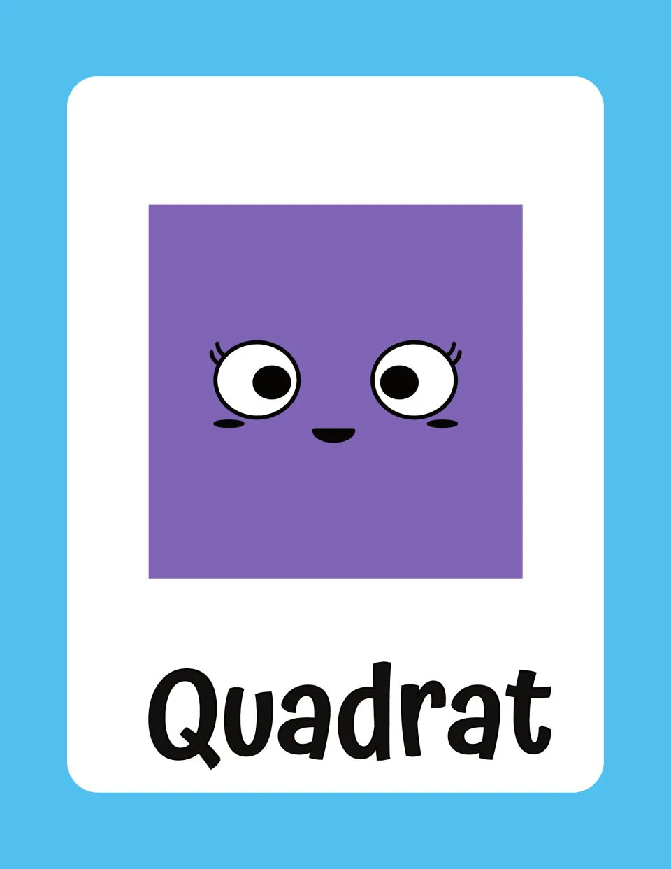 German shape flashcard 1: a purple square labeled “Quadrat” (square), presented as one card on the page
