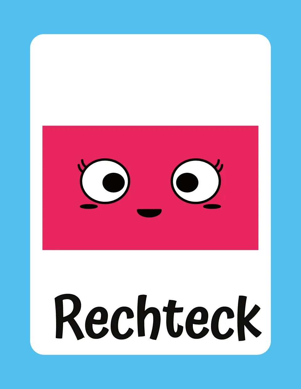 German shape flashcard 2: a pink rectangle labeled “Rechteck” (rectangle), shown as one card on the page