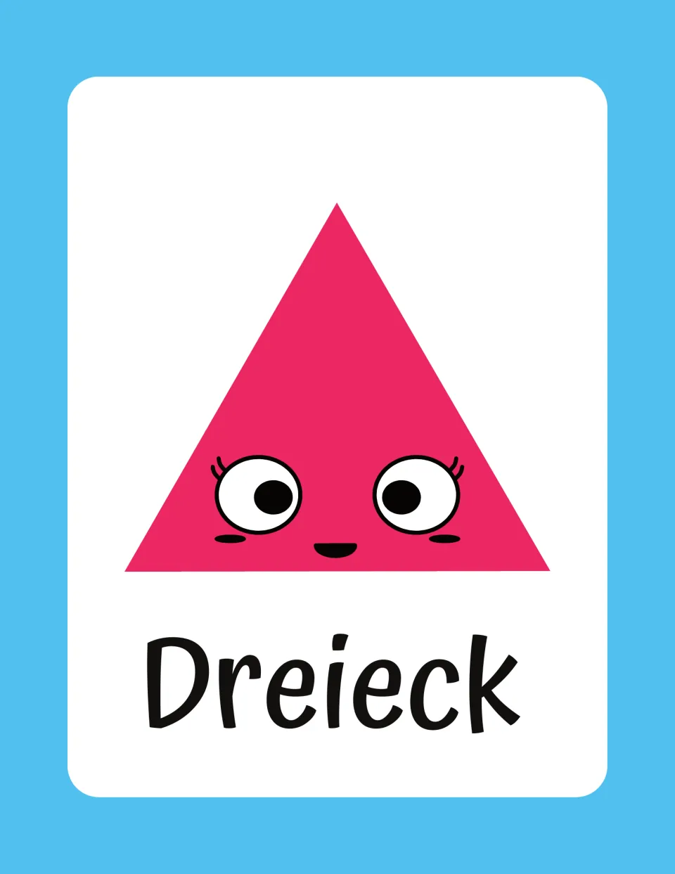 German shape flashcard 3: a pink triangle labeled “Dreieck” (triangle), presented as one card on the page
