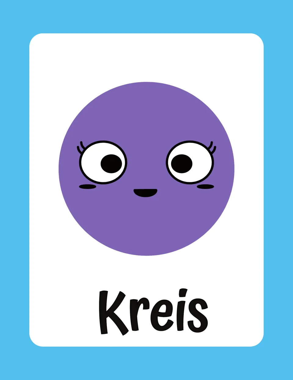 German shape flashcard 4: a purple circle labeled “Kreis” (circle), presented as one card on the page