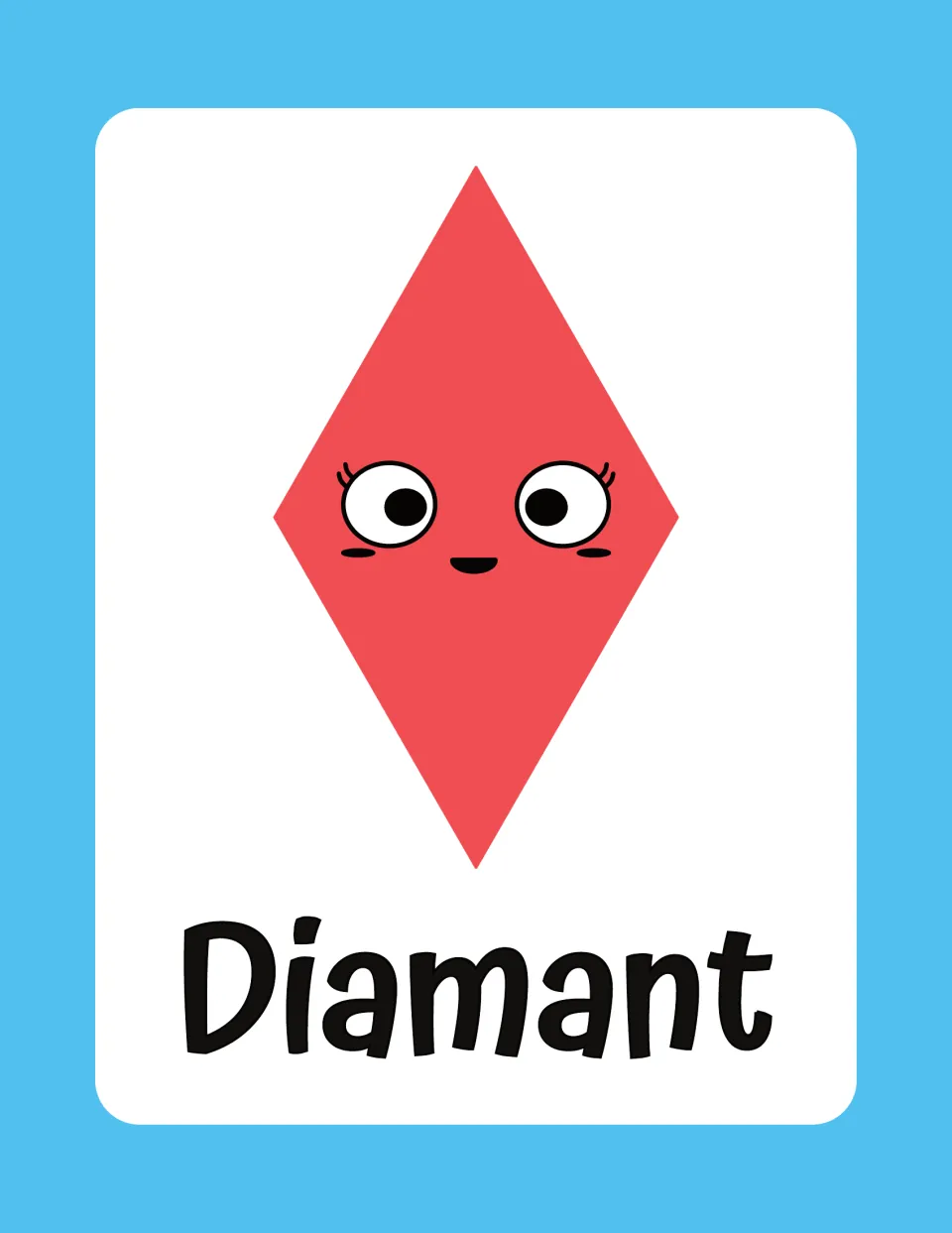 German shape flashcard 8: a red diamond labeled “Diamant” (diamond), presented as one card on the page
