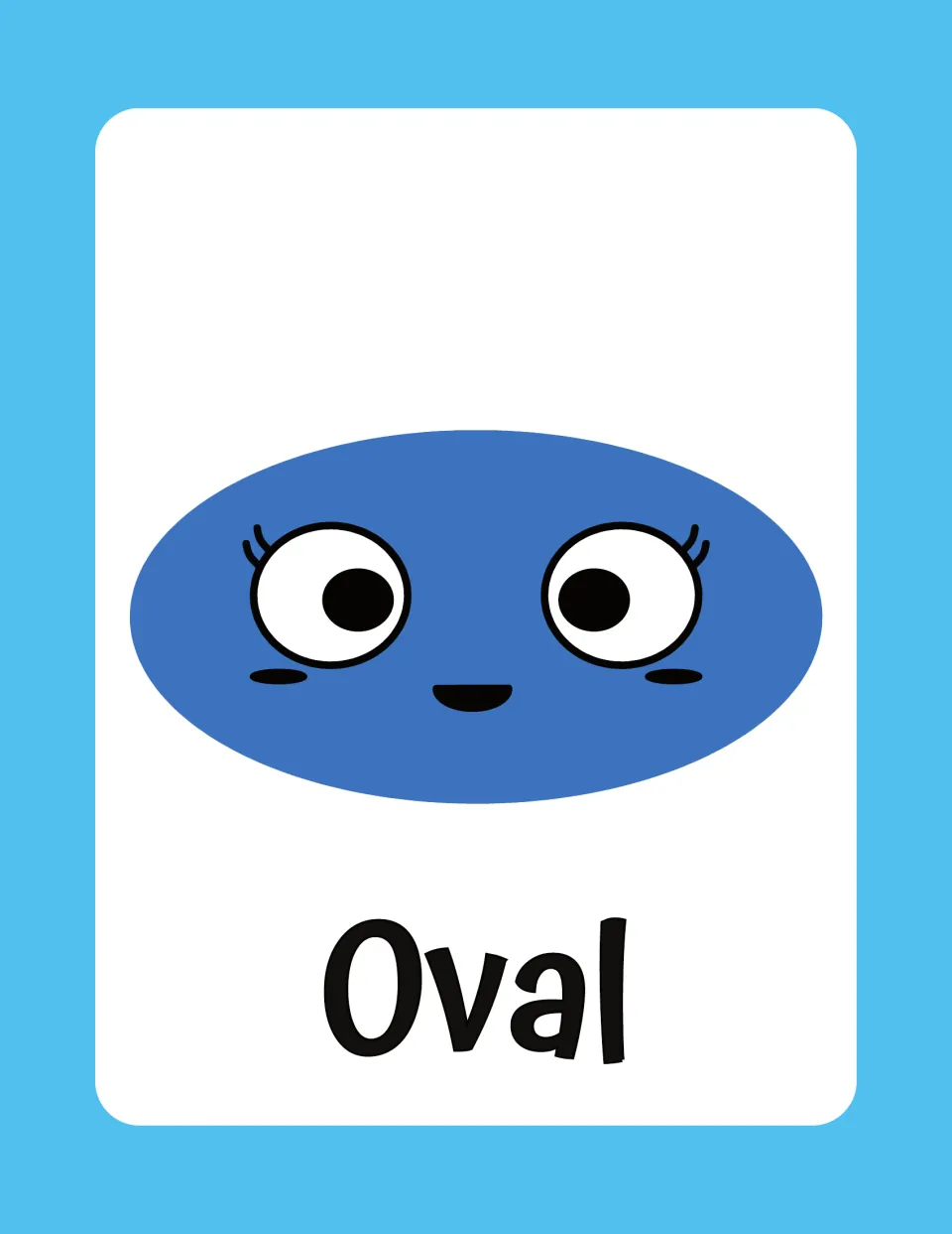 German shape flashcard 9: a blue oval labeled “Oval” (oval), presented as a single card on this page