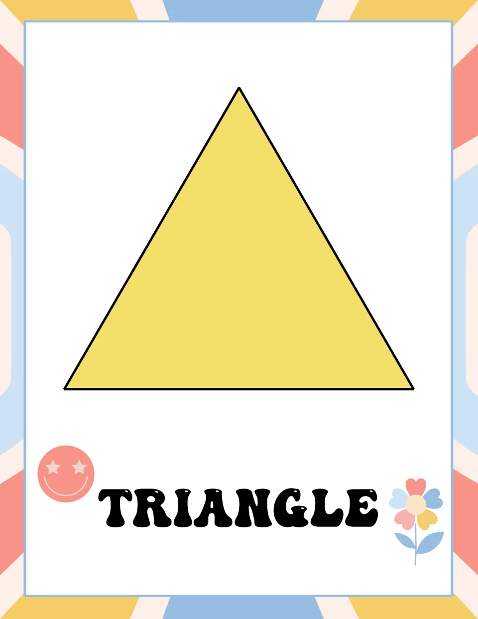 Triangle poster in the 2D shape set, showing a yellow triangle labeled “TRIANGLE” for shape recognition