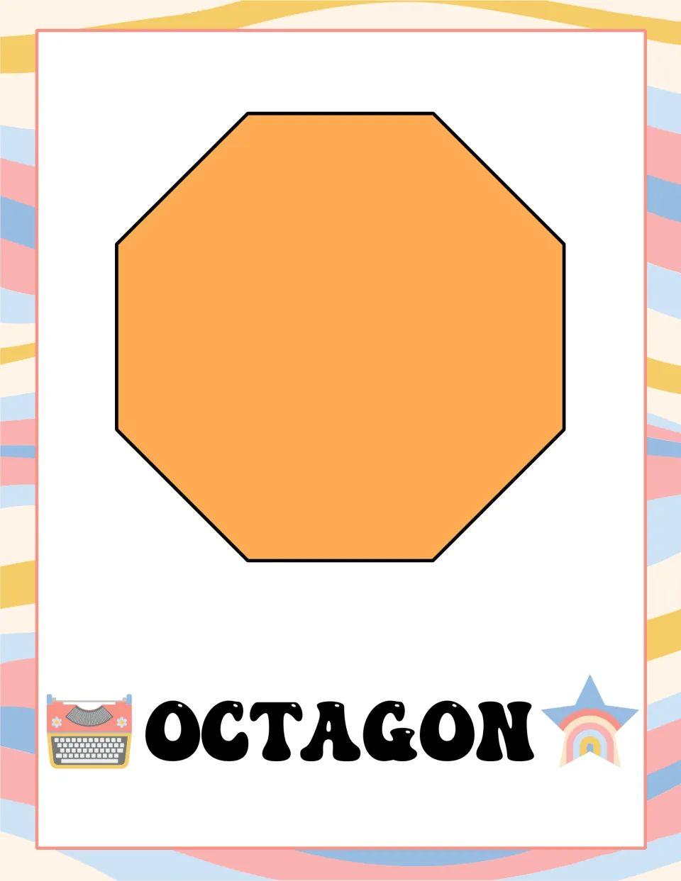 Octagon poster in the 2D shape set, showing an orange octagon labeled “OCTAGON” for shape recognition
