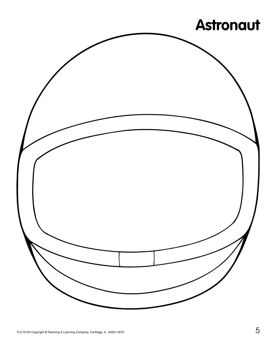 Astronaut helmet pattern with a large visor for students to color and cut out as an early scissor-skills shape