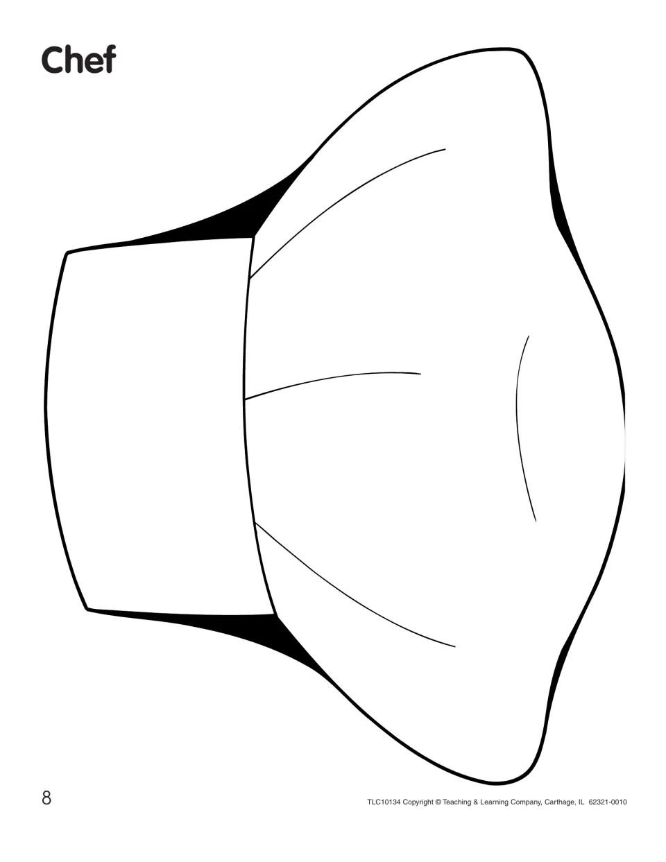 Chef hat pattern showing a tall puffy top and a band, sized to fill the page for color-and-cut practice