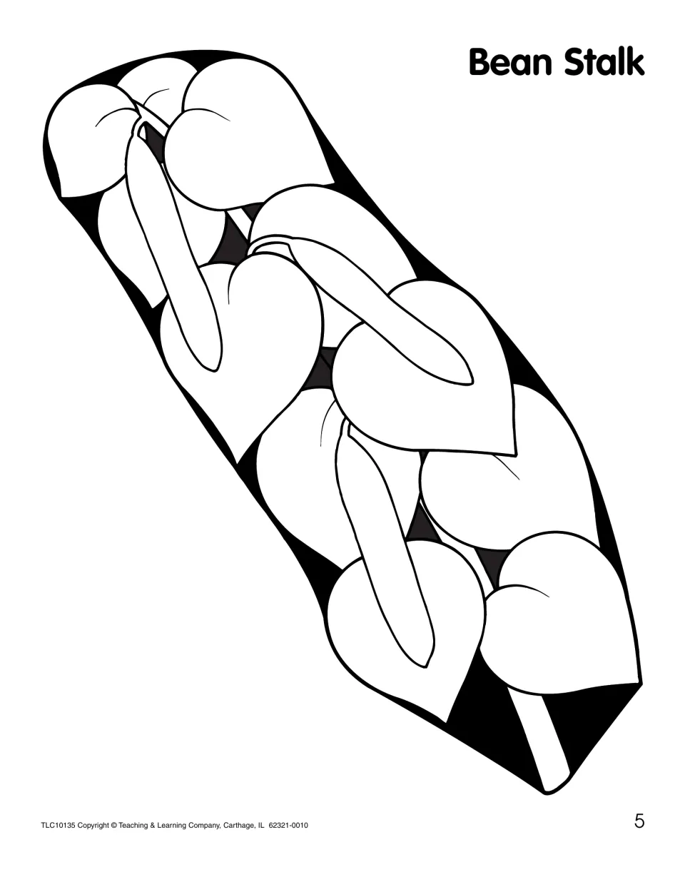 Bean Stalk pattern: a tall stalk of overlapping heart-shaped leaves for children to color and cut out