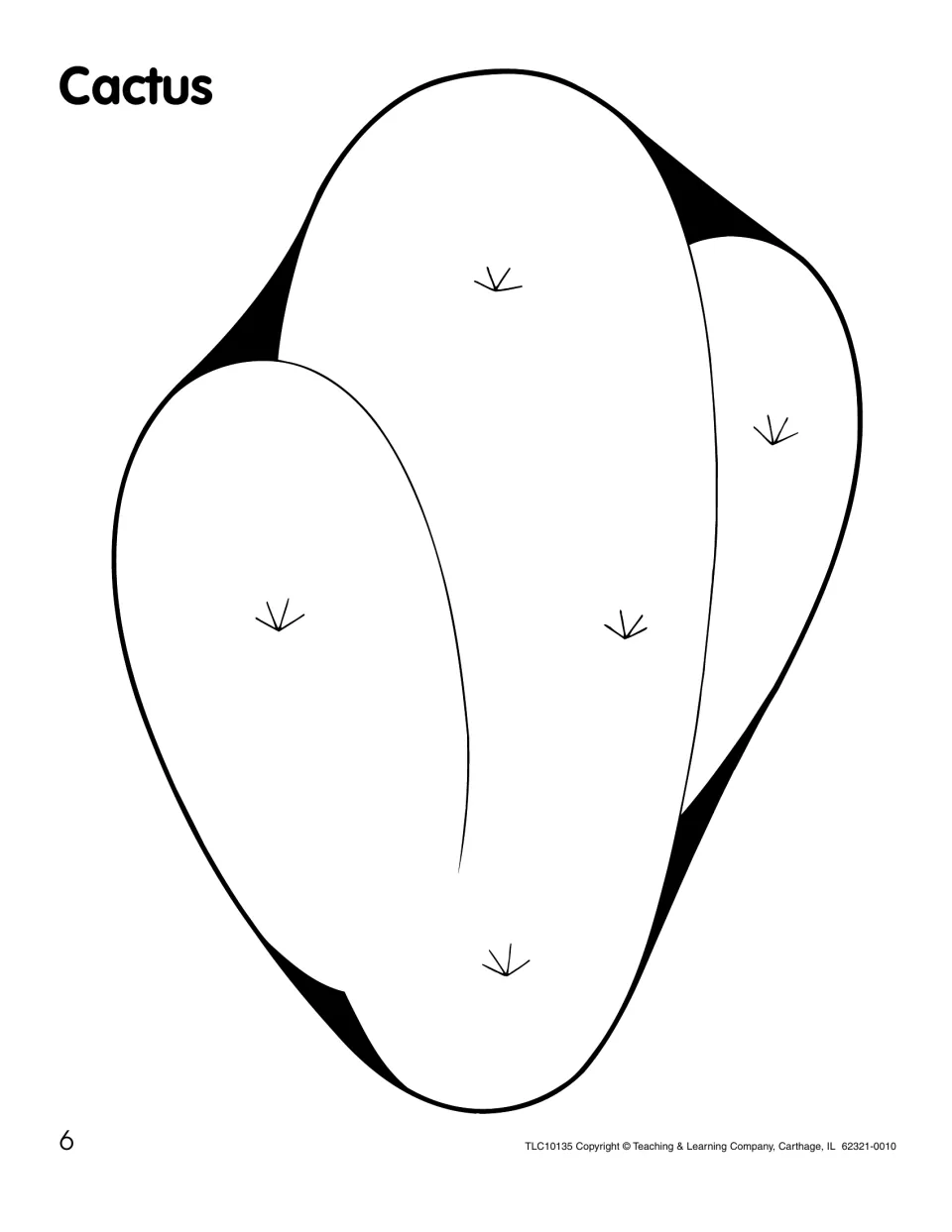 Cactus pattern: a cactus with three rounded pads and small spine marks, drawn large for coloring and cutting