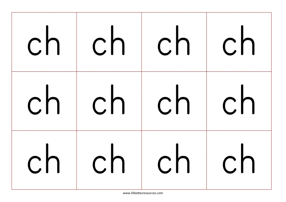 Digraph letter cards to cut out: twelve ch cards that players draw and place on a matching ch picture on their base board