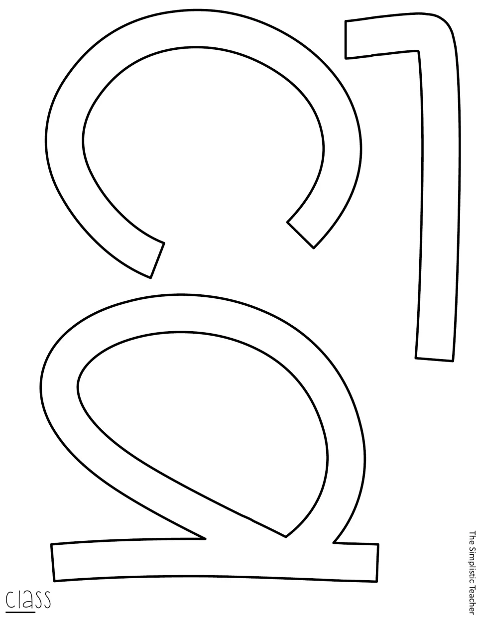 Outline letters C, l and a for the word class, printed sideways as uncolored cut-outs for the door message
