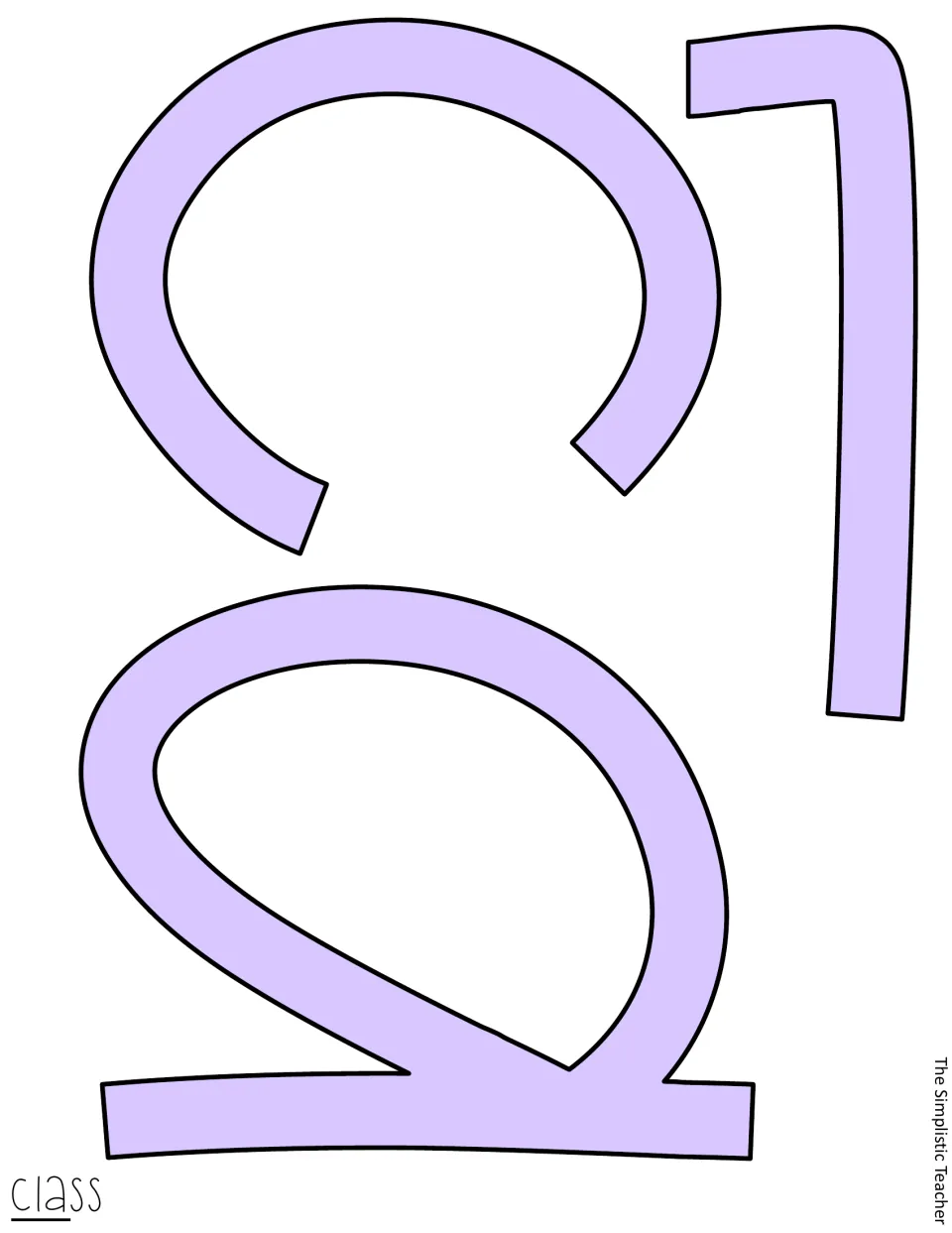 Lilac-filled letters C, l and a for the word class, the full-color version of the matching outline cut-outs