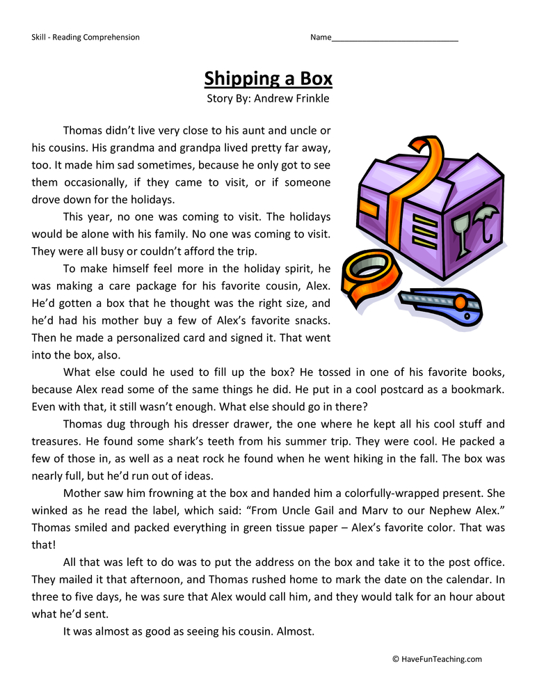 Shipping a Box Reading Comprehension Worksheet teaching resource preview