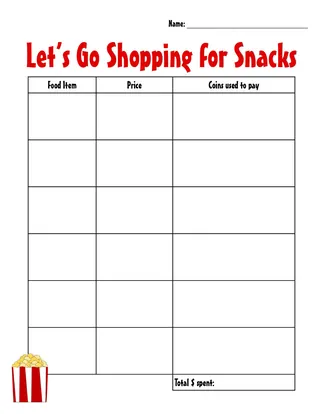 Shopping for Snacks Math Activity – sample page 2
