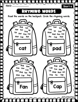 Short A Rhyming Words - Back to School Activities – sample page 2
