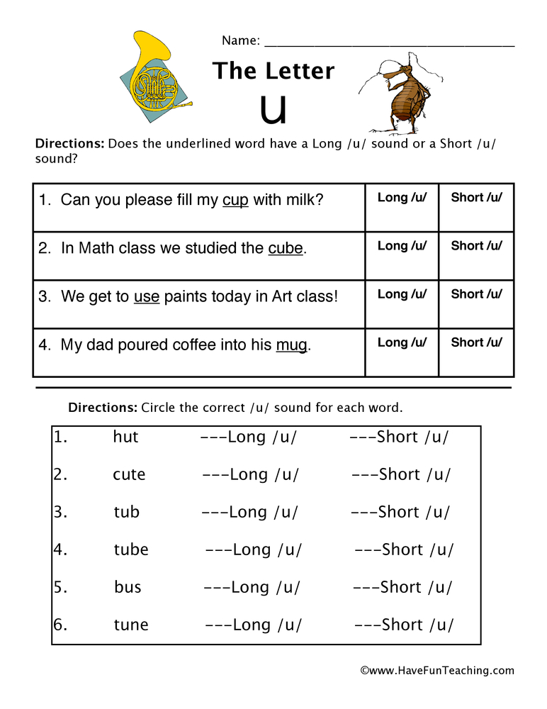 Short And Long Vowel U Worksheet By Teach Simple