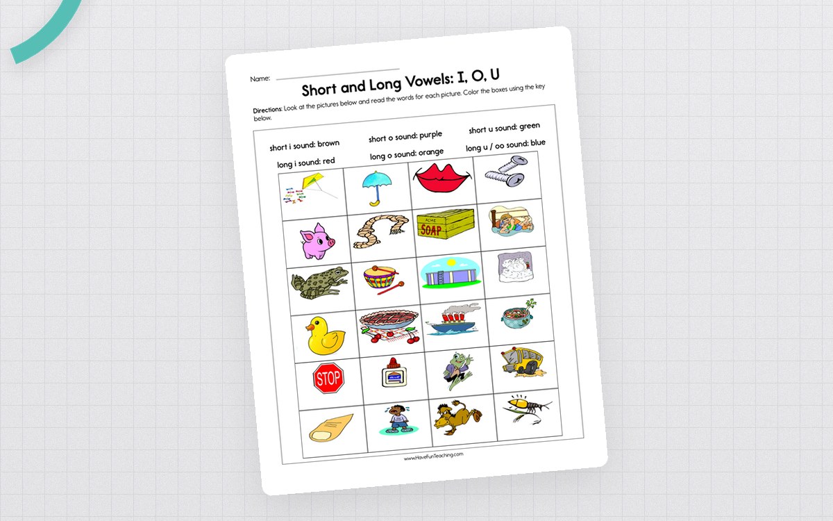 Short and Long Vowels I O U Worksheet teaching resource preview