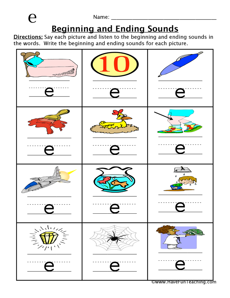 Short E Beginning and Ending Sounds Worksheet teaching resource preview