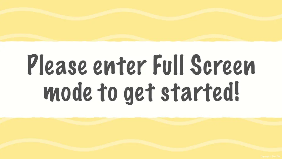 Start-up slide telling students to enter full screen mode before the short e flash card slideshow begins