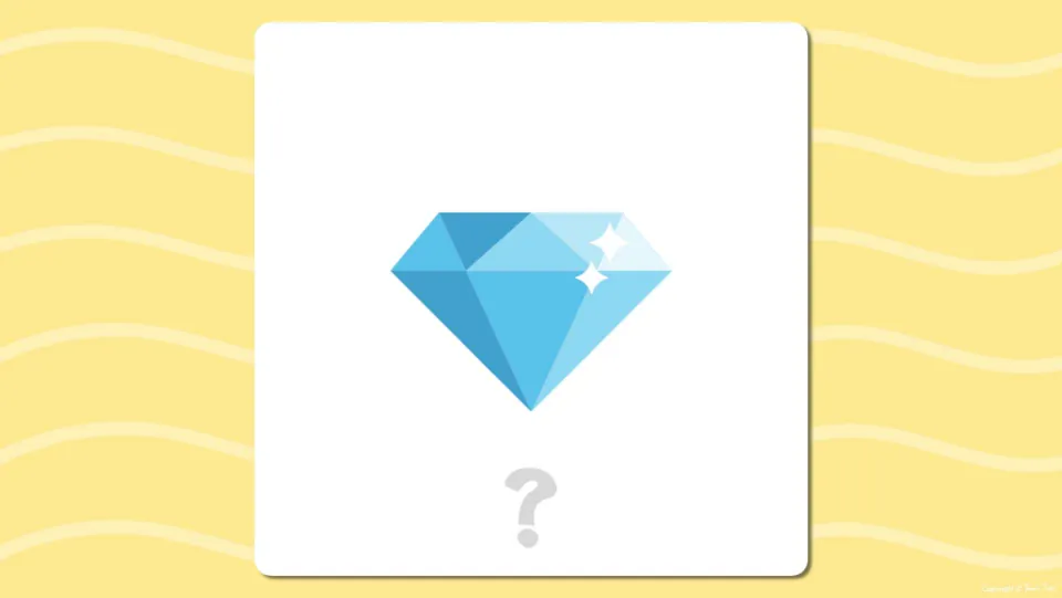 Short e flash card prompt: a sparkling blue gem picture with a question mark for students to say the word before the reveal