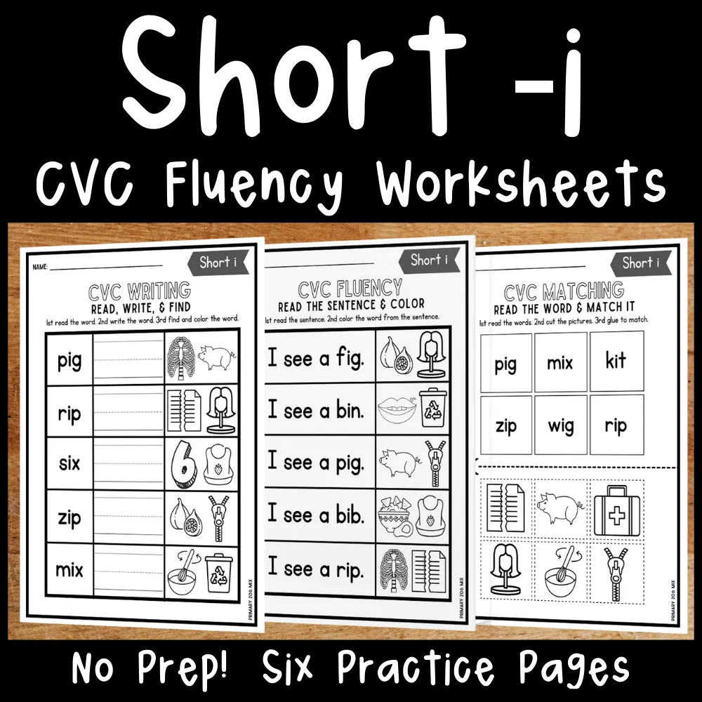 Short i CVC Worksheets – cover