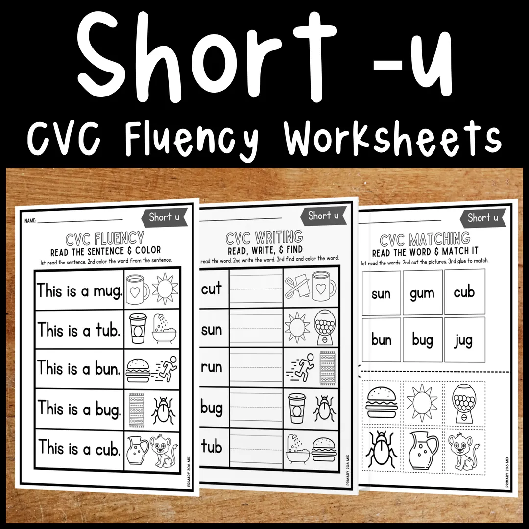 Short U CVC Worksheets – Early Reader Practice – cover