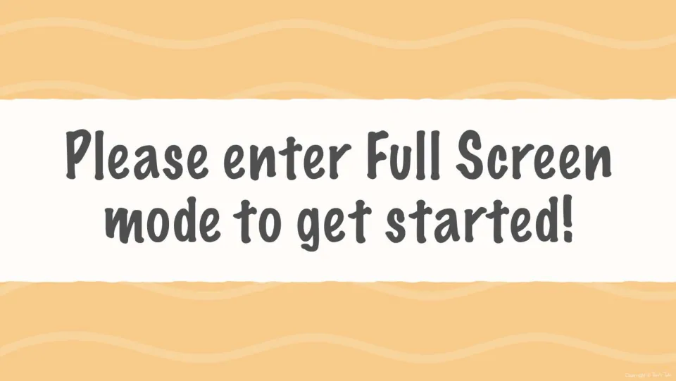 Digital flashcard setup slide tells students, “Please enter Full Screen mode to get started!”