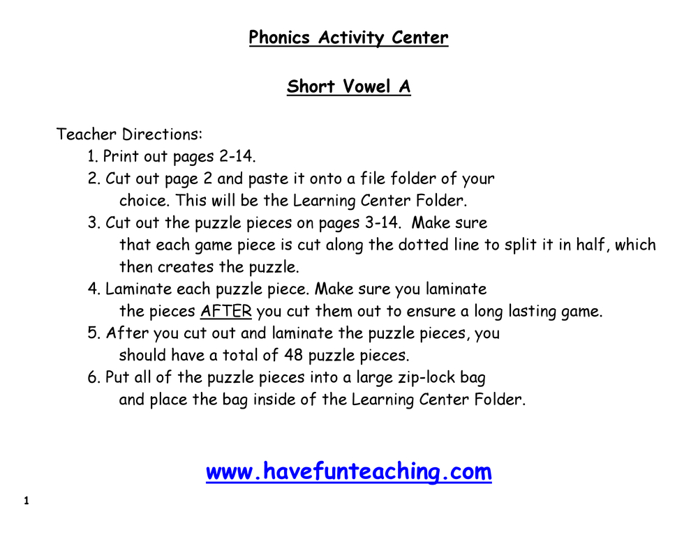 Short Vowel A Puzzle teaching resource preview