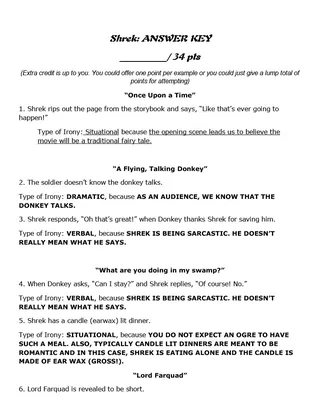 Shrek Irony Worksheets – Verbal, Situational, Dramatic – sample page 4