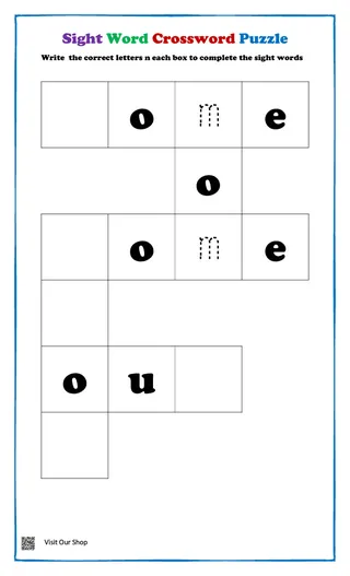 Sight Word Cross Word Puzzle – sample page 2