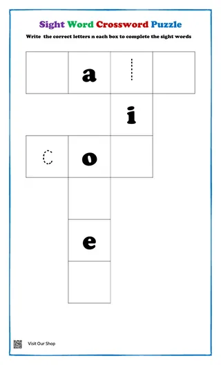 Sight Word Cross Word Puzzle – sample page 3