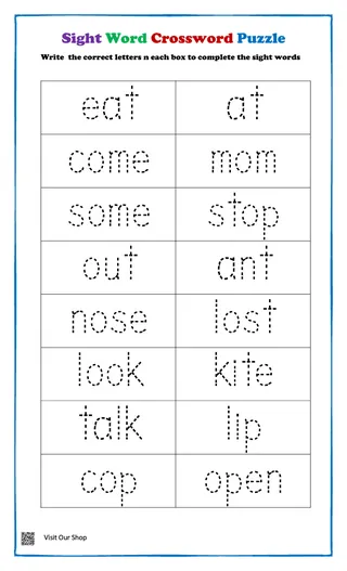 Sight Word Cross Word Puzzle – sample page 4