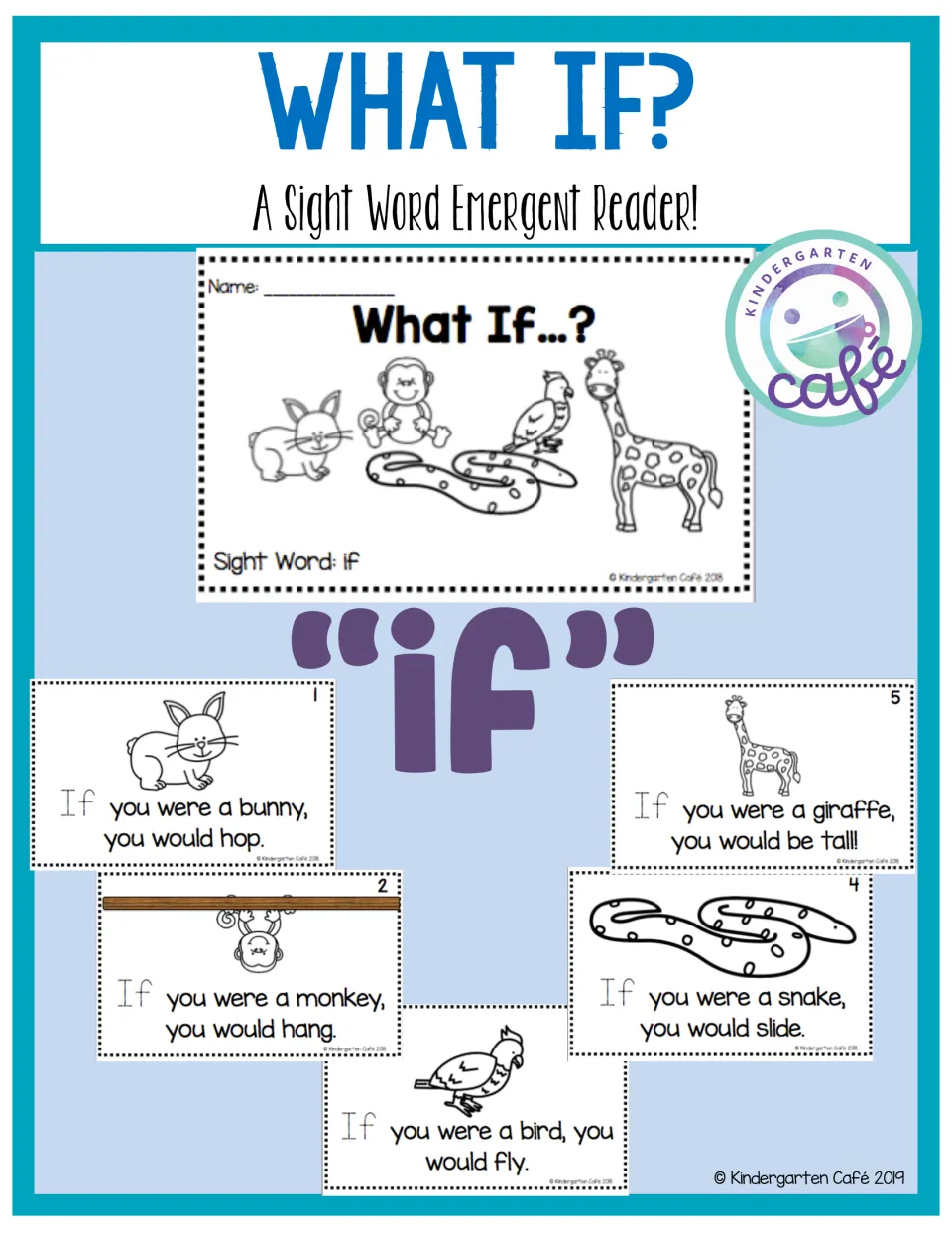 Promotional cover for the sight word “if” reader, showing the booklet cover and all five animal pages