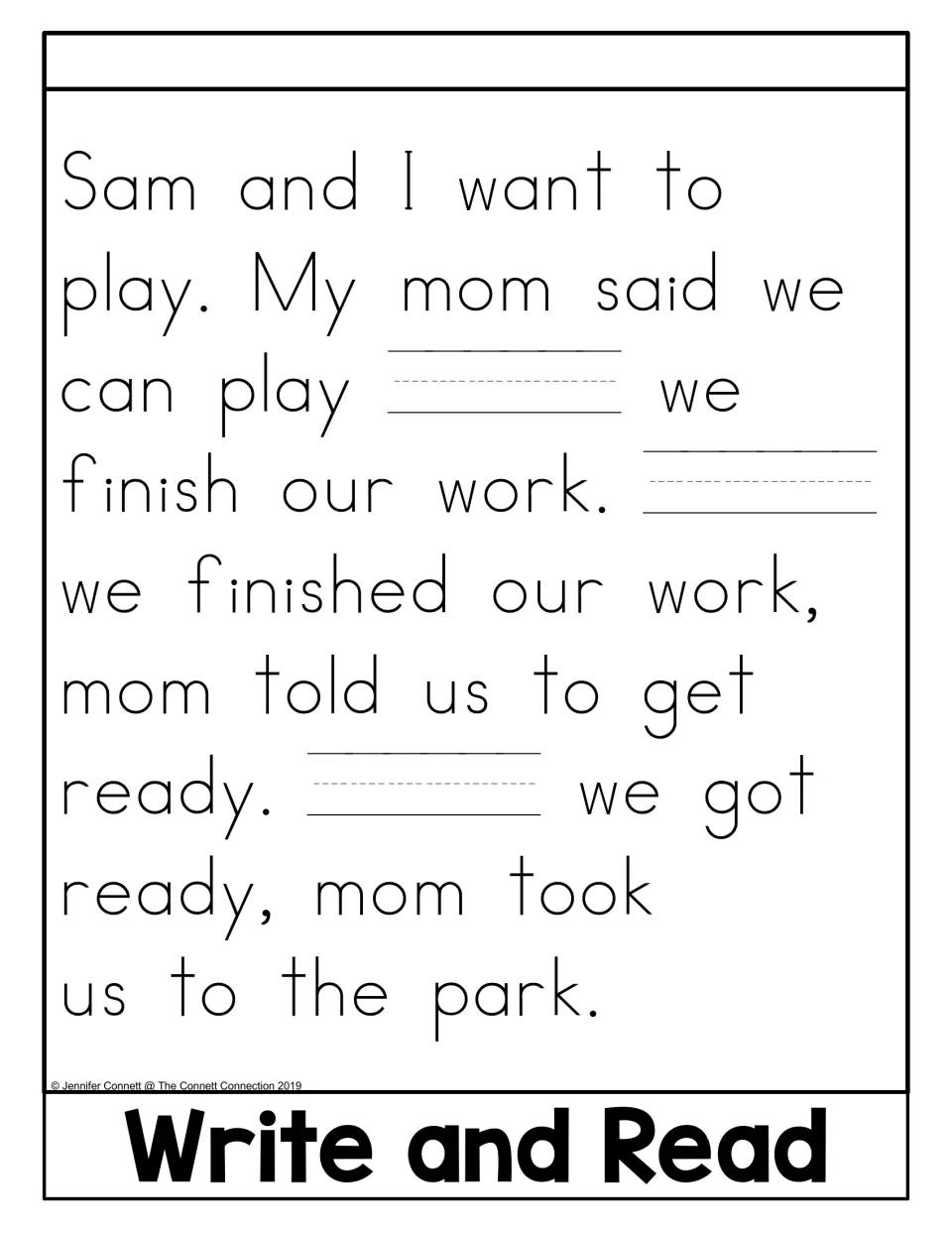 Write and Read alternative in the after flip book: fill three blanks with the target word in the park passage