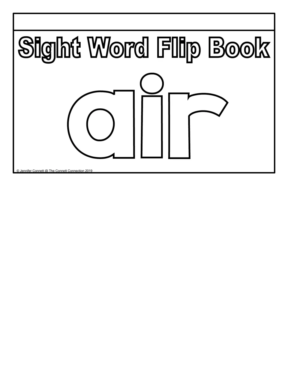 Sight Word Flip Book: air cover featuring the target word in large outlined letters for students to color