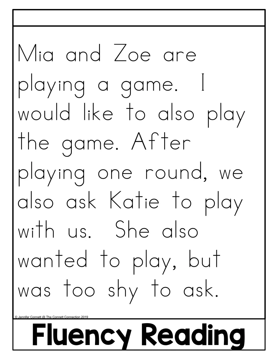 Fluency Reading passage uses “also” three times in a story about joining Mia, Zoe, and Katie in a game