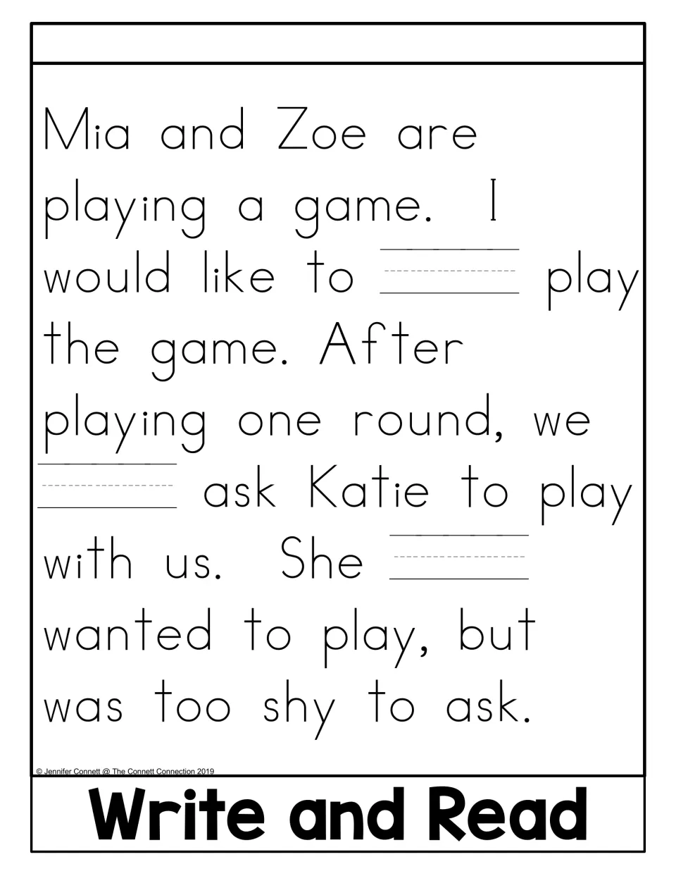 Write and Read activity repeats the game passage with three blanks for students to write the word “also”