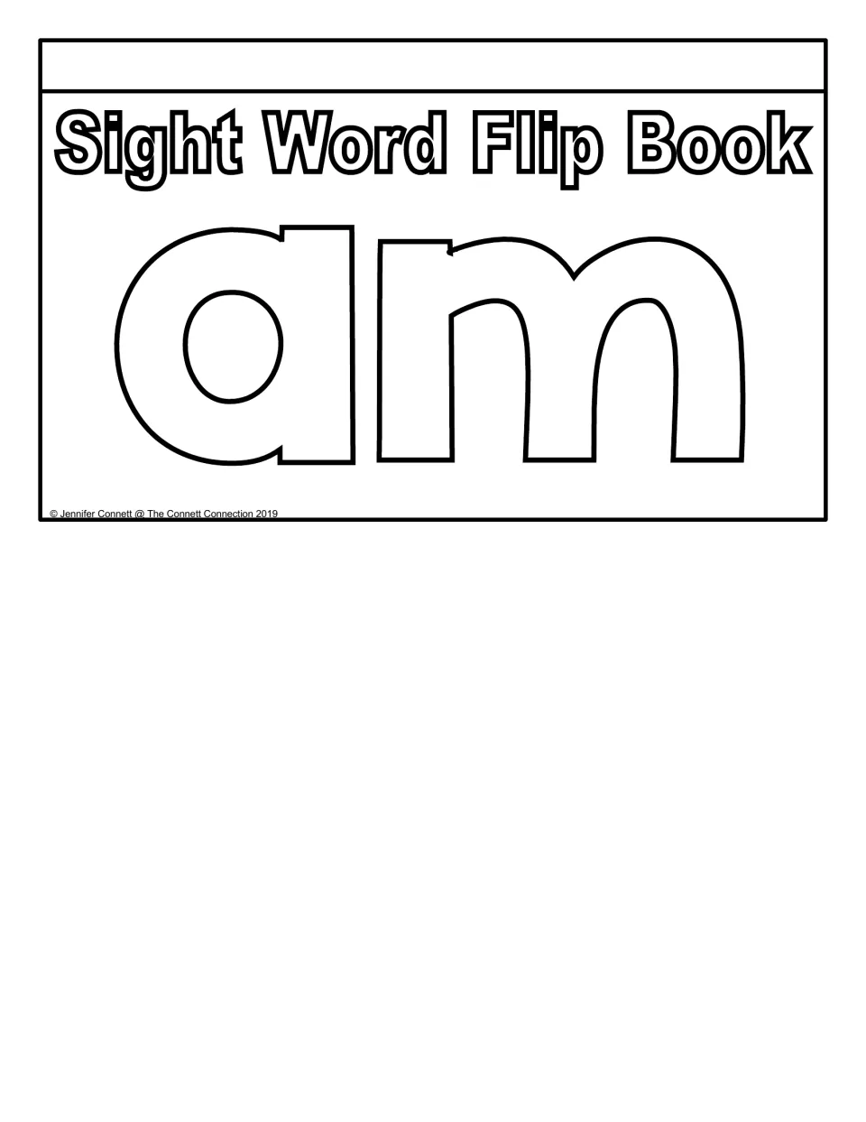 Sight Word Flip Book: am cover featuring the target word in large outlined letters for students to color