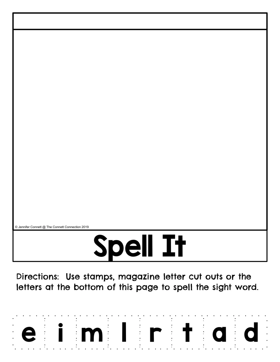 Spell It activity for the “am” flip book, using stamps, magazine letters, or provided cut-out letters