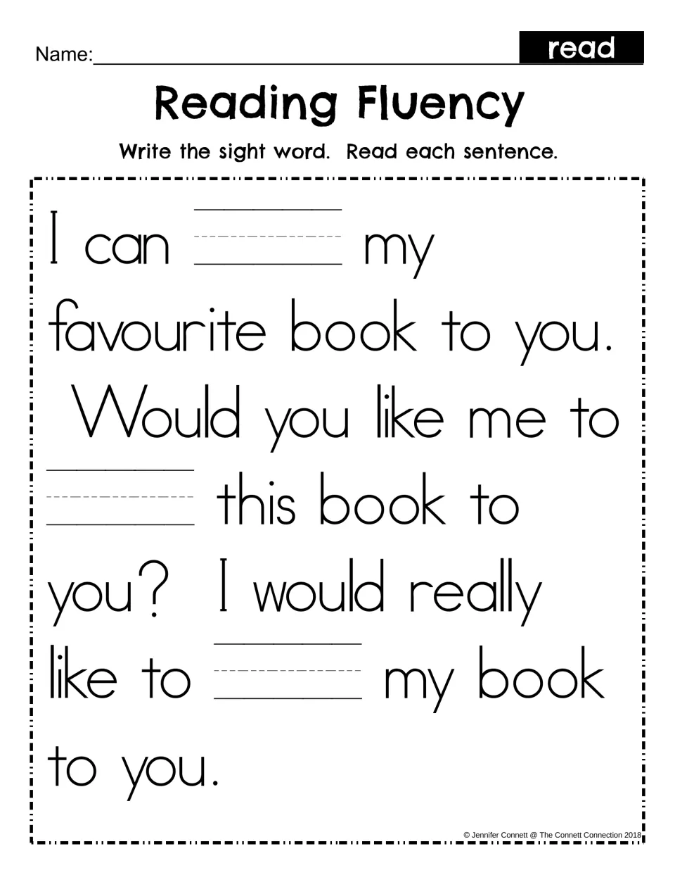 Alternate spelling fill-in passage asking students to write “read” three times and read each sentence.