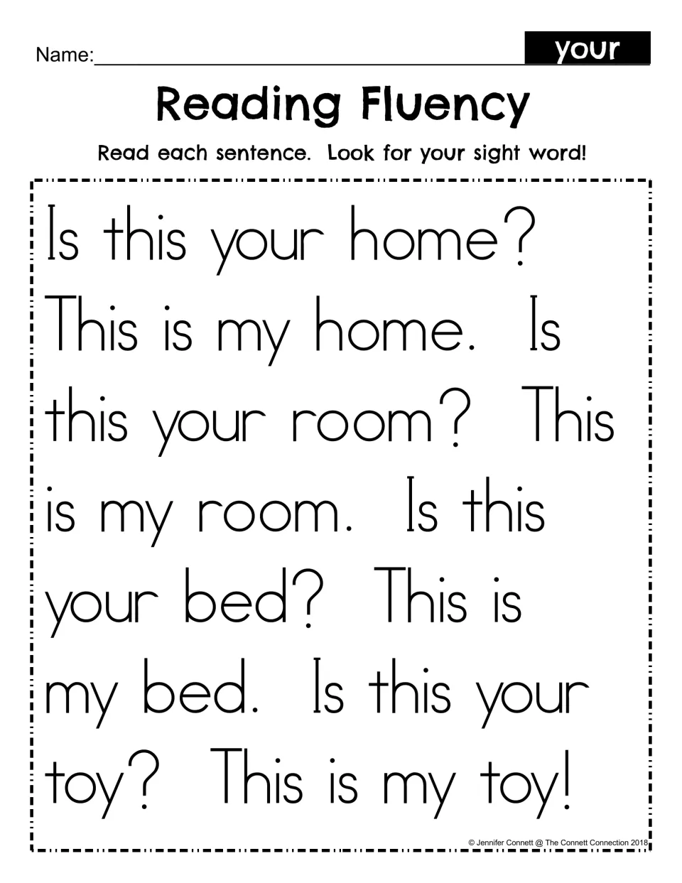 Reading Fluency passage for sight word your: students read questions like Is this your home? and find the word your